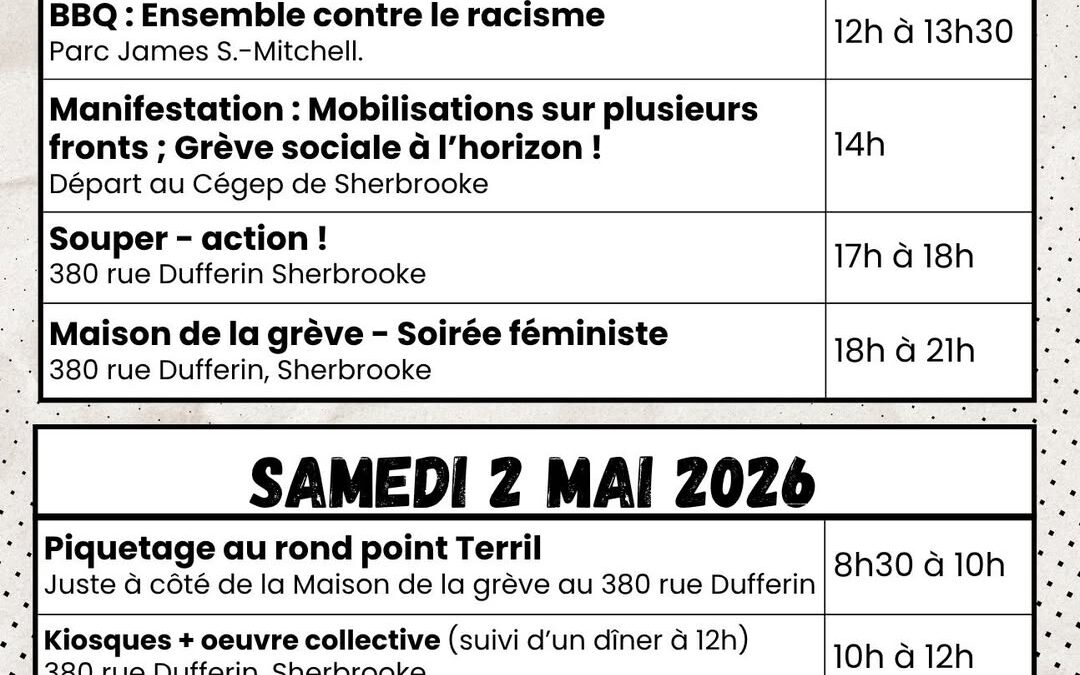 Sherbrooke: Journée d&rsquo;activités et d&rsquo;actions du 1er mai